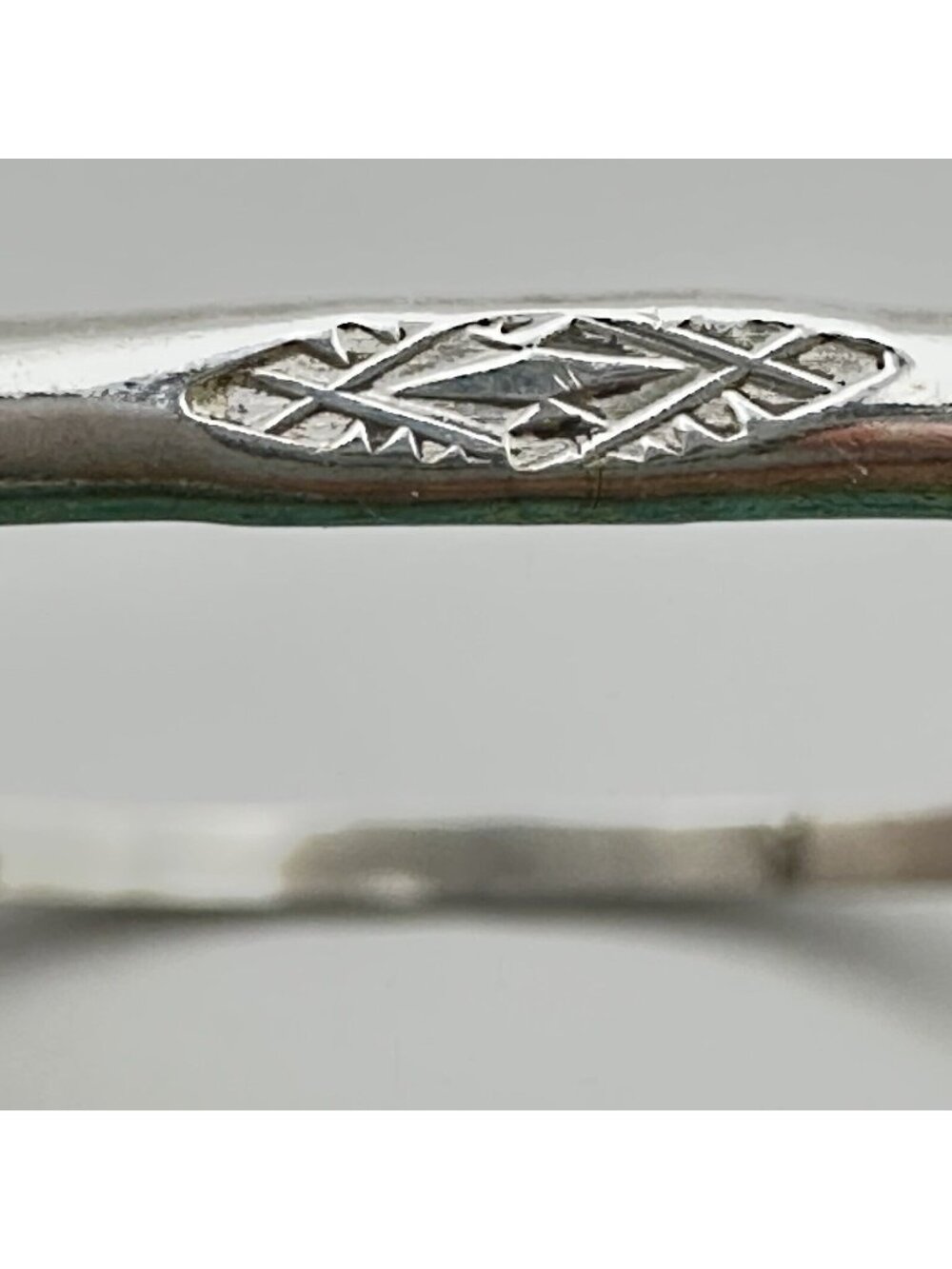 Native American Hand Stamped Thin Bangle Bracelet Signed DP Bear Sterling Silver